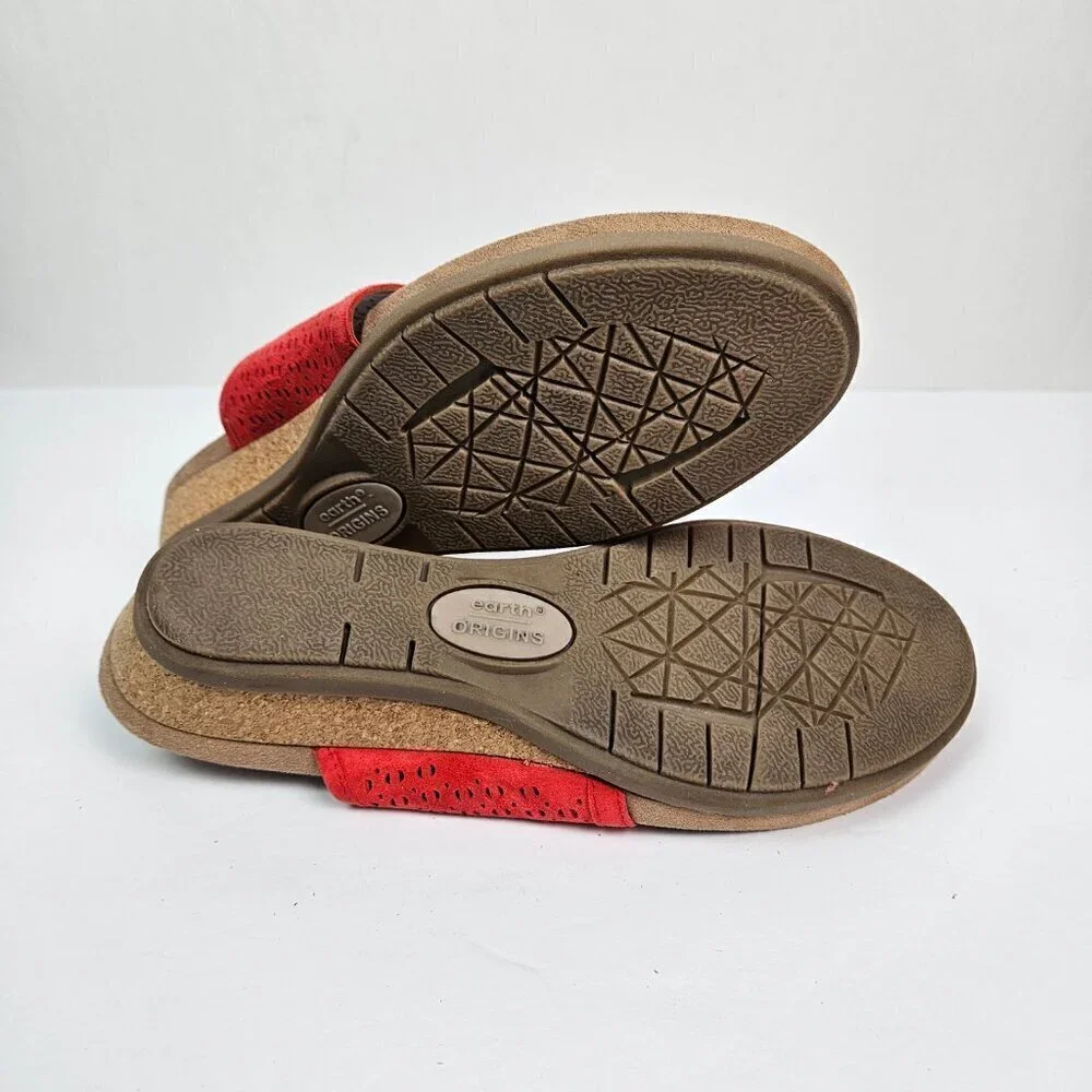 Earth Origins Pico Pearl Spicy Red Perforated Suede Toe Loop Low Wedge Sandal - Picture 13 of 13
